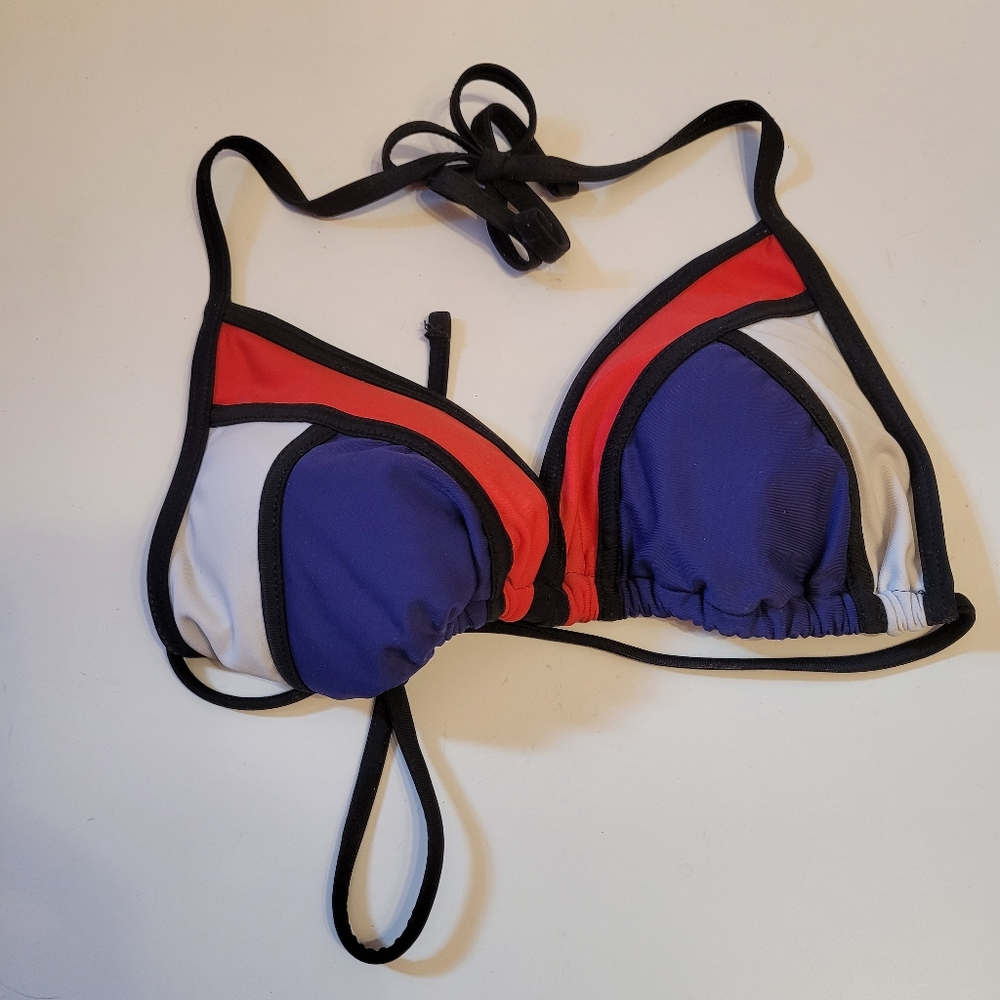 *Sale* Mossimo Medium Bikini Top Tie & Back Padded Red White Blue w/ Black NWOT